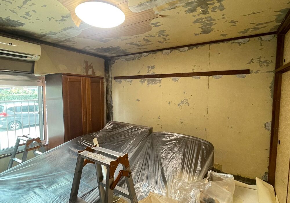 流山市江戸川台　マンション和室　クロス貼り替え工事　下処理完了