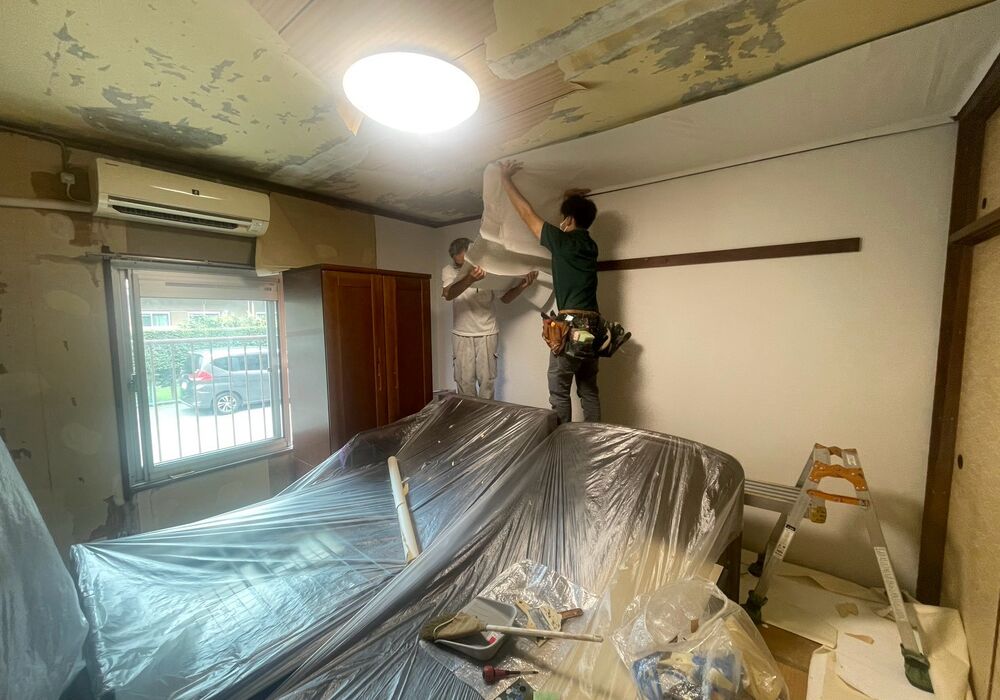 流山市江戸川台　マンション和室　クロス貼り替え工事　新規クロス貼り込み
