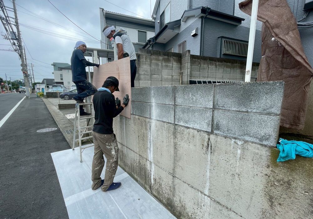 柏市旭町　アパート　駐輪場整備工事　ブロック塀解体