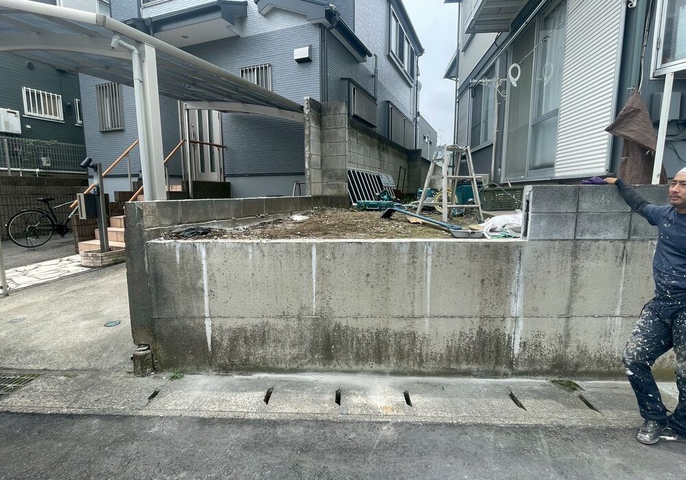 柏市旭町　アパート　駐輪場整備工事　ブロック塀解体　完了