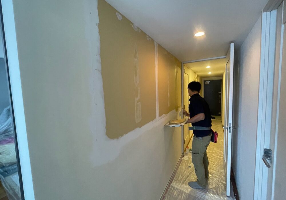 流山市おおたかの森　マンション　間仕切り壁造作工事　継ぎ目パテ処理-2