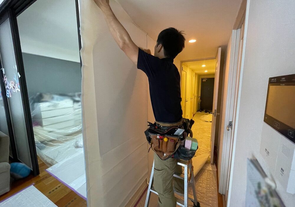 流山市おおたかの森　マンション　間仕切り壁造作工事　クロス貼り